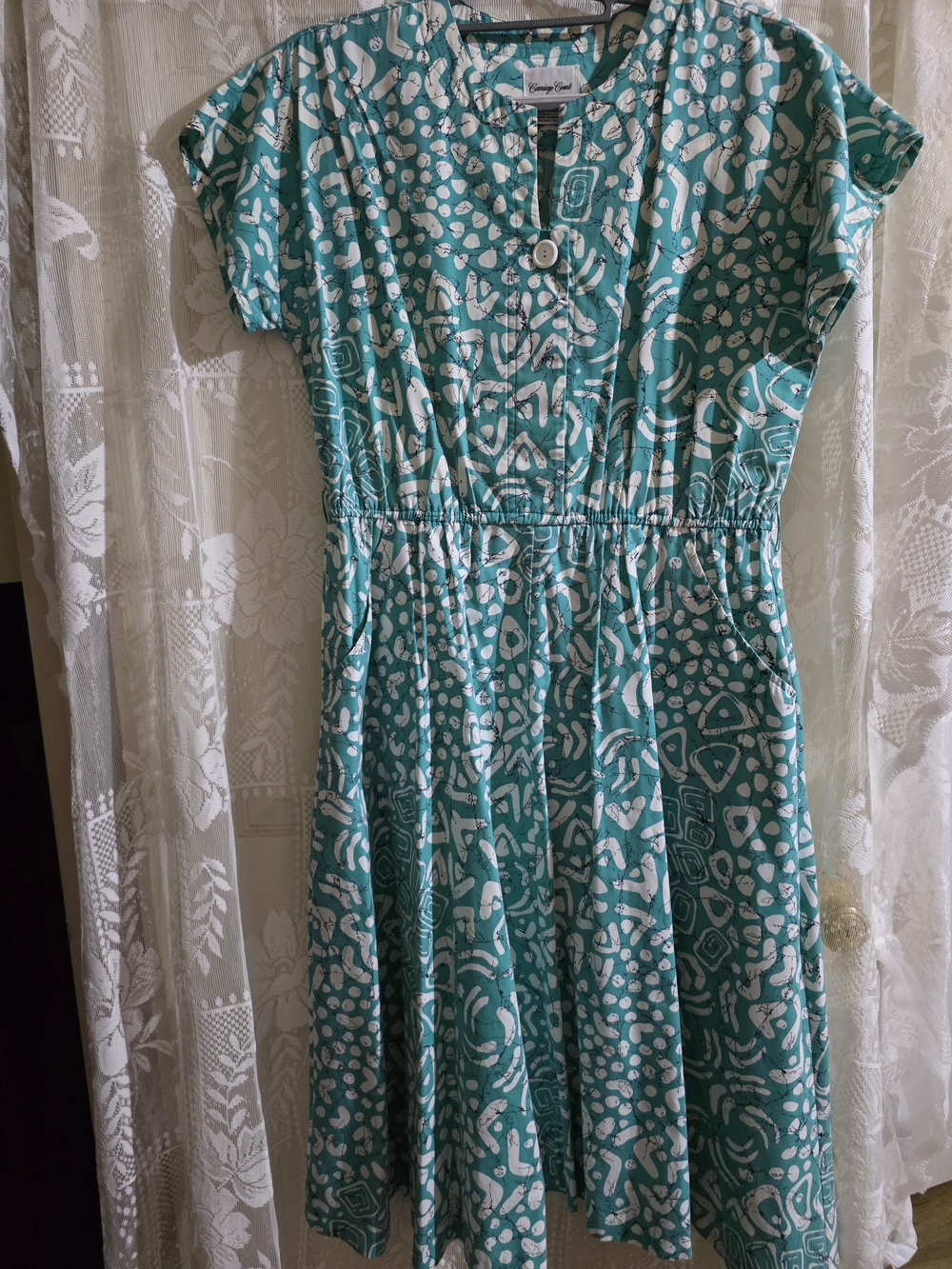 SummerSea Teal Patterned Elastic-Waist Midi Dress